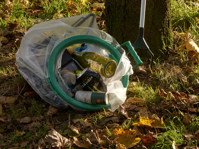 bag of recyclable items, full up, heavy