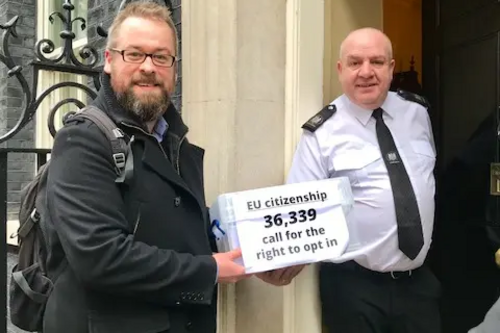 The petition being handed in to 10 Downing Street