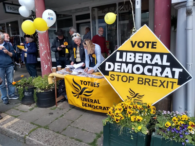 Lib Dem street stall in Totnes