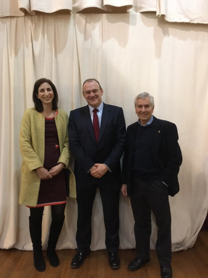 Sir Ed Davey MP with Plymouth Liberal Democrats Sima Davarian and Hugh Janes