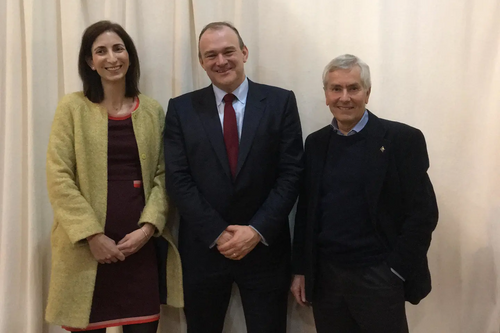 Sir Ed Davey MP with Plymouth Liberal Democrats Sima Davarian and Hugh Janes