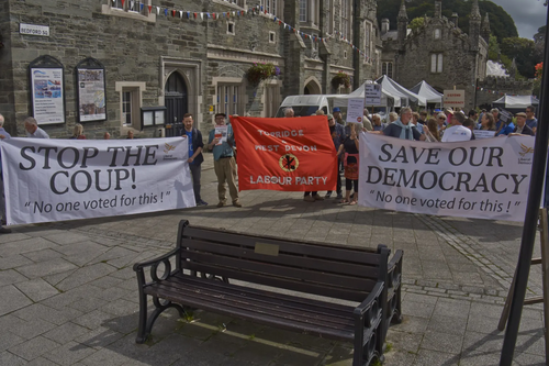 Banners at protest in Tavistock, 30 Agust 2019