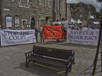 Banners at protest in Tavistock, 30 Agust 2019