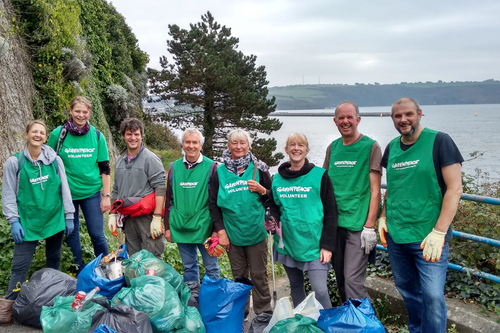 Plymouth Lib Dem chair Hugh Janes (4th from left) joins clean up on The Hoe