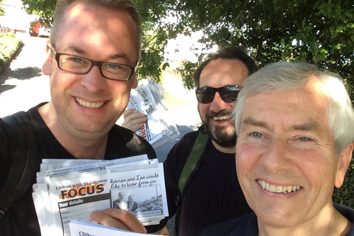 Lib Dems Stuart Bonar, Steve Guy and Hugh Janes helping at the Clifton with Maidenway by-election