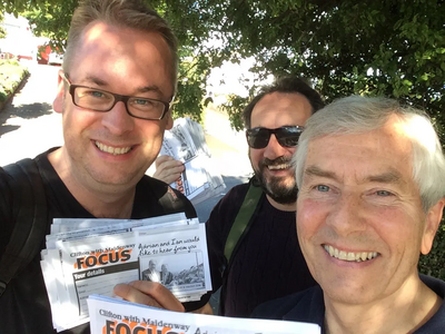 Lib Dems Stuart Bonar, Steve Guy and Hugh Janes helping at the Clifton with Maidenway by-election